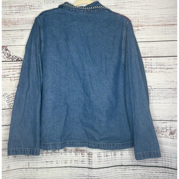 Tantramz Vintage Denim Patchwork Christman Button Up Shirt Lg - Picture 2 of 3